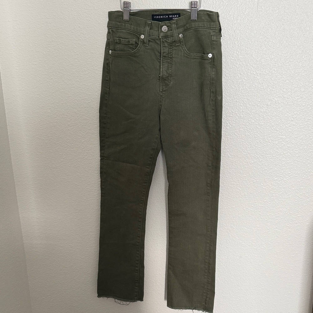 Veronica Beard Olive Utility Jeans with Branded Button